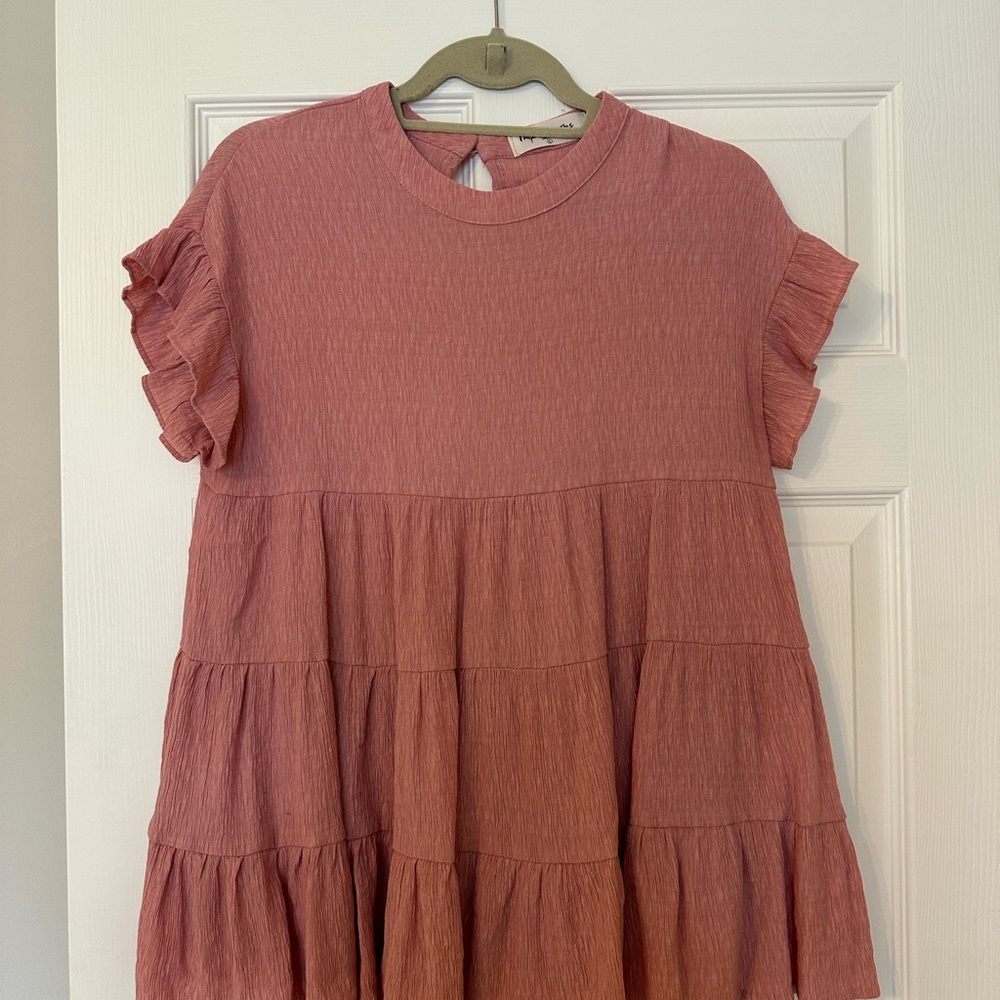 Impressions Dusty Rose Tiered Babydoll Top - Ruffle Sleeves - Size L